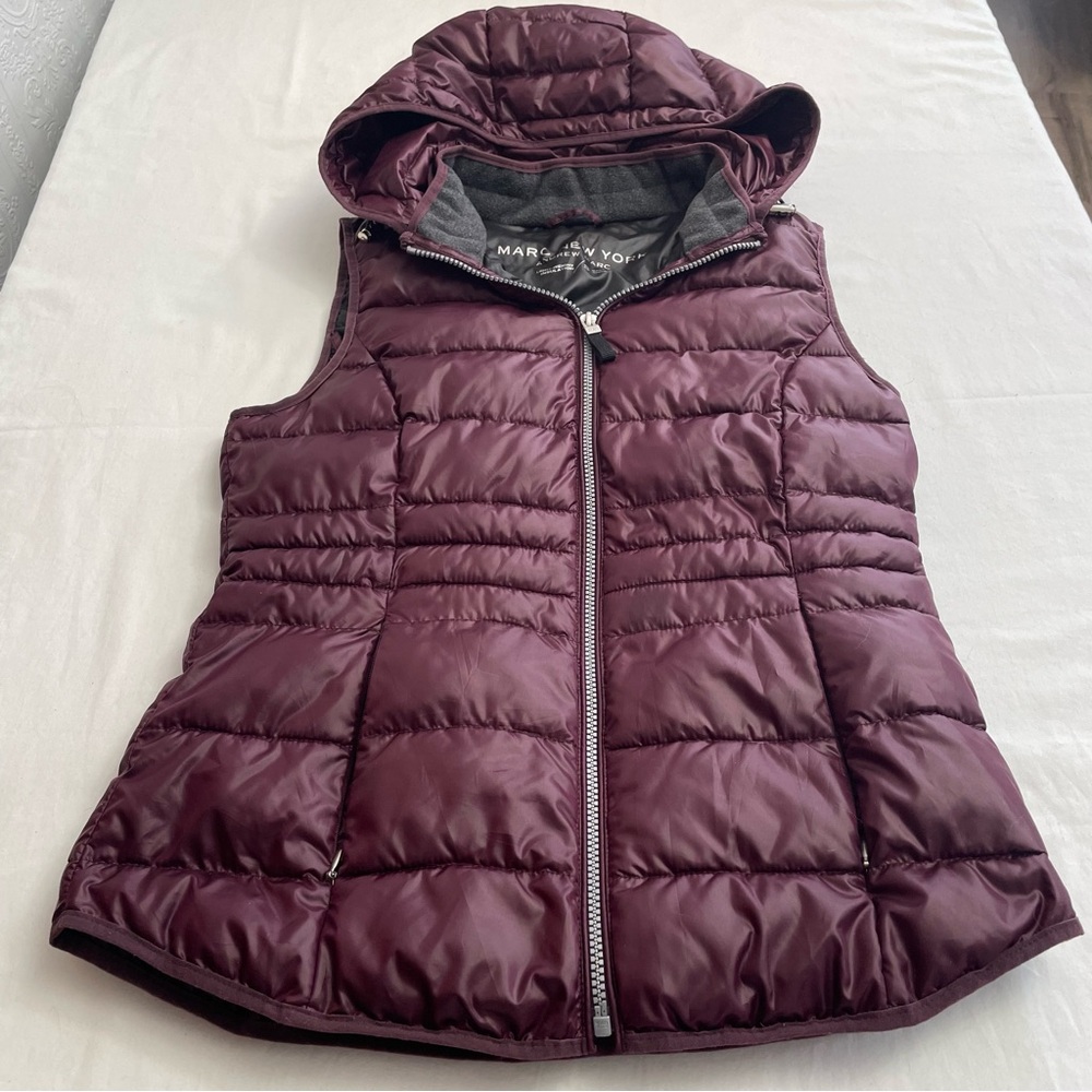 Marc New York Puffer Vest Hooded Packable Deep Purple Cinch Waist Women’s Small
